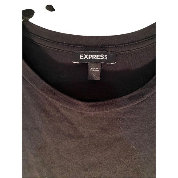 Express women’s ruffle sleeve statement, black T-shirt, top size large - Picture 4 of 4